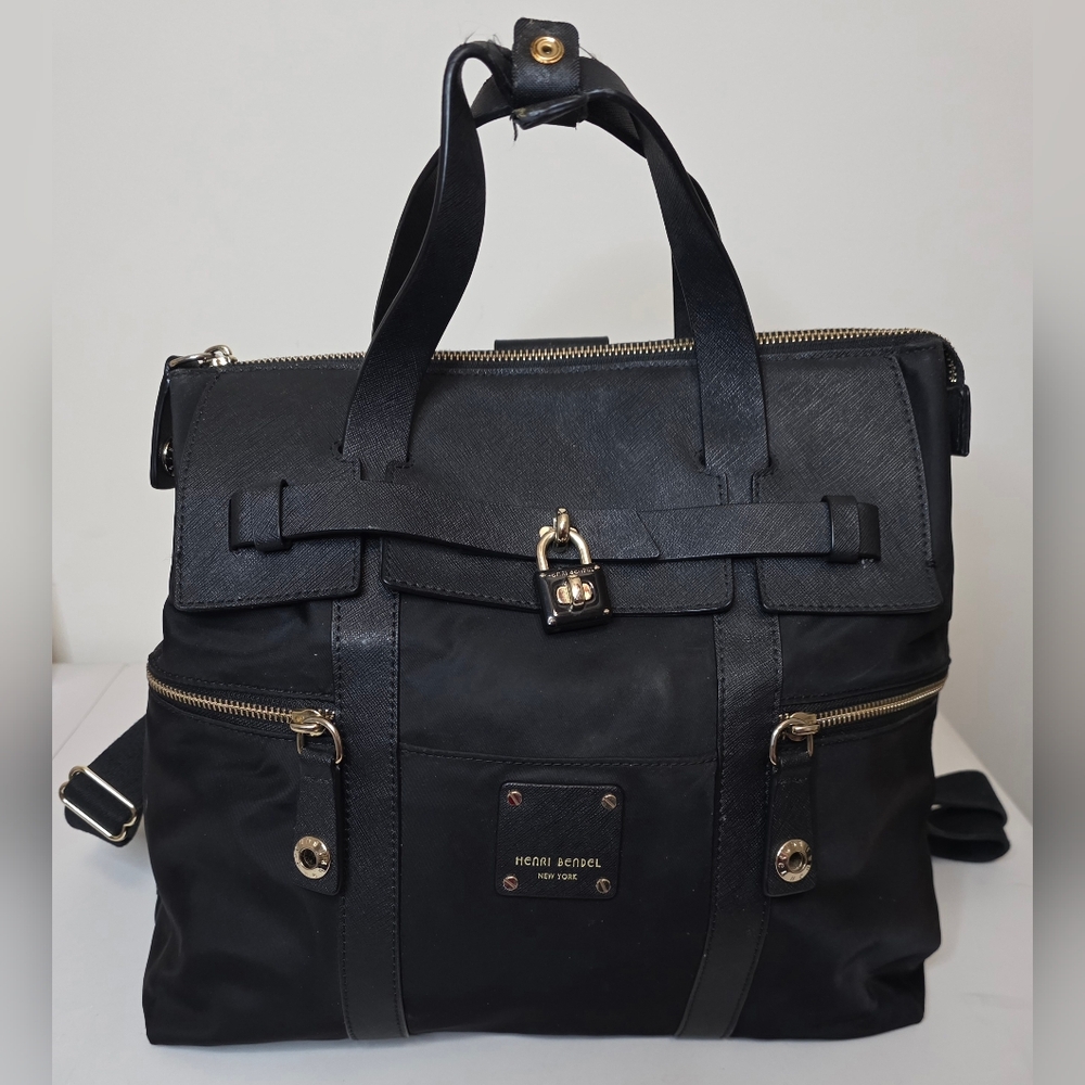 Henri Bendel Jetsetter Convertible Large Nylon Backpack With Gold HW -  Black